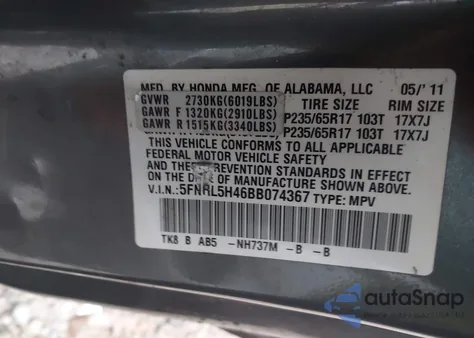 2011 Honda Odyssey Ex from USA, damaged, VIN 5FNRL5H46BB074367